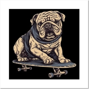 Bulldog on a skateboard Posters and Art